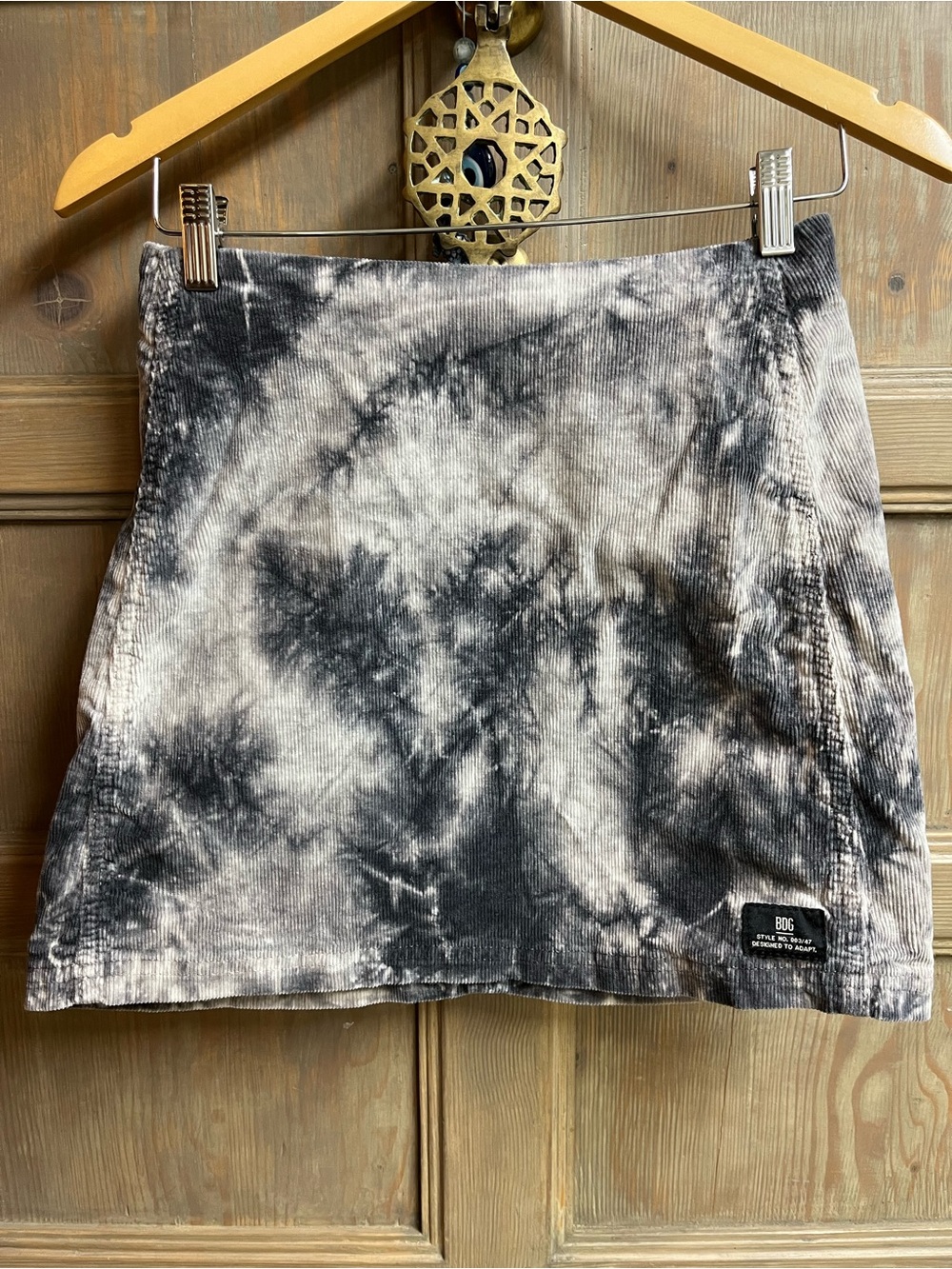 BDG Tie-Dye Corduroy Mini Skirt in Black and Gray